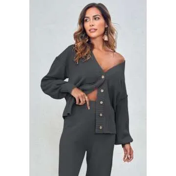 Women's Two Piece Trendy Outfits Cozy Knit Loungewear Sweater Sets Oversized Slouchy Matching Lounge Sweatsuit