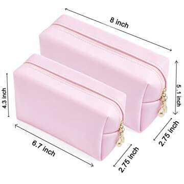 Sohynca 2pcc set PU Leather Cosmetic Bag for Women Minimalism Makeup Bag for Daily Use Portable Storage Purse Small Neat Cosmetic Pouch Water-resistant Toiletry Bag for Travel (Voilet Pink)