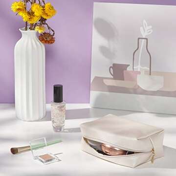 Sohynca 2pcc set PU Leather Cosmetic Bag for Women Minimalism Makeup Bag for Daily Use Portable Storage Purse Small Neat Cosmetic Pouch Water-resistant Toiletry Bag for Travel (Voilet Pink)