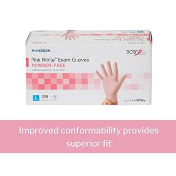 McKesson Pink Nitrile Exam Gloves - Powder-Free, Latex-Free, Ambidextrous, Textured Fingertips, Non-Sterile - Size Large, 250 Count, 1 Box