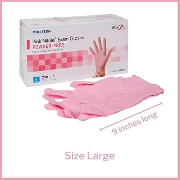 McKesson Pink Nitrile Exam Gloves - Powder-Free, Latex-Free, Ambidextrous, Textured Fingertips, Non-Sterile - Size Large, 250 Count, 1 Box