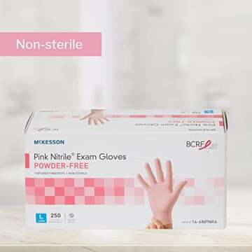 McKesson Pink Nitrile Exam Gloves - Powder-Free, Latex-Free, Ambidextrous, Textured Fingertips, Non-Sterile - Size Large, 250 Count, 1 Box