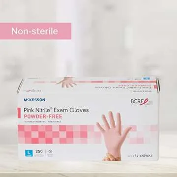 McKesson Pink Nitrile Exam Gloves - Powder-Free, Latex-Free, Ambidextrous, Textured Fingertips, Non-Sterile - Size Large, 250 Count, 1 Box