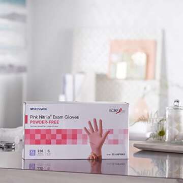 McKesson Pink Nitrile Exam Gloves - Powder-Free, Latex-Free, Ambidextrous, Textured Fingertips, Non-Sterile - Size Large, 250 Count, 1 Box