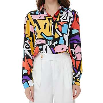 Beninos Women's Casual Blouses Long Sleeve Button Down Shirt (1910 Yellow, L)