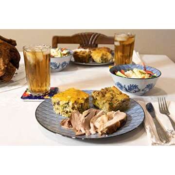 Japanese Dinnerware Set Including 4 Large Bowls and 4 Plates, Prefect for Everyday Use, Blue/White Sea and Wave Pattern (Seigaiha), Ceramic Dish Set of 8