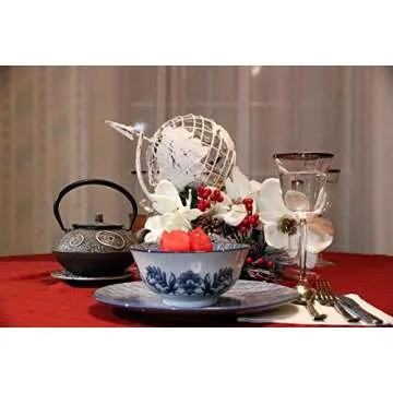 Japanese Dinnerware Set Including 4 Large Bowls and 4 Plates, Prefect for Everyday Use, Blue/White Sea and Wave Pattern (Seigaiha), Ceramic Dish Set of 8