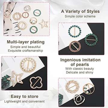 T-Shirt Clips 9 PCS, Clothes Corner Knotted Button, Fashion Alloy Pearl Rhinestone Circle Clip Buckl...