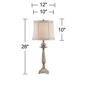 Regency Hill Shabby Chic French Country Cottage Table Lamp 28" Tall Antique White Washed Petite Artichoke Font Beige Fabric Bell Shade for Living Room Bedroom House Bedside Nightstand Home