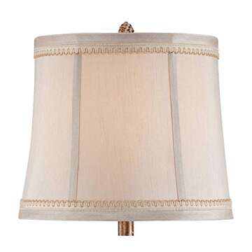 Regency Hill Shabby Chic French Country Cottage Table Lamp 28" Tall Antique White Washed Petite Artichoke Font Beige Fabric Bell Shade for Living Room Bedroom House Bedside Nightstand Home