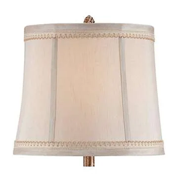 Regency Hill Shabby Chic French Country Cottage Table Lamp 28" Tall Antique White Washed Petite Artichoke Font Beige Fabric Bell Shade for Living Room Bedroom House Bedside Nightstand Home