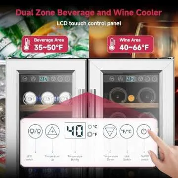 Icyglee 24" Wine and Beverage Refrigerator, Dual Zone Wine Cooler with Glass Door, Hold 88 Cans and 21 Bottles, Built in or Freestanding Under Counter Wine Fridge with Blue LED Light.