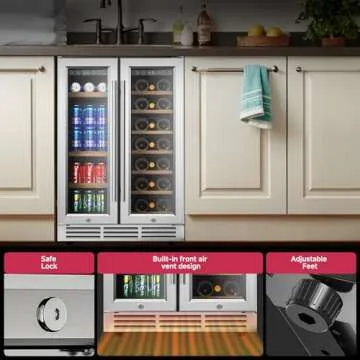 Icyglee 24" Wine and Beverage Refrigerator, Dual Zone Wine Cooler with Glass Door, Hold 88 Cans and 21 Bottles, Built in or Freestanding Under Counter Wine Fridge with Blue LED Light.