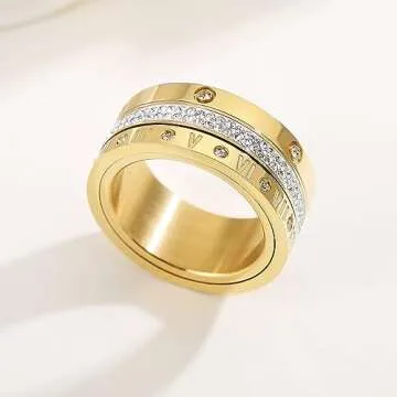 YURZA 3PCS Love Friendship Good Luck Gold Rings For Women Cubic Zirconia Jewelry Stainless Steel Gol...