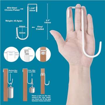 Over the Door Hooks Fit Interior Door up to 1 3/8" Optimal, Steel w/ Rubber Coating, Not for Front D...
