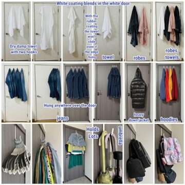 Over the Door Hooks Fit Interior Door up to 1 3/8" Optimal, Steel w/ Rubber Coating, Not for Front Door, for Hanging Towel Robe Hanger Bathroom Bunk Wreath Ironing Board Holder Cute 4pcs 5.5" White