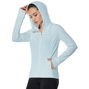 BALEAF Women's SPF UPF 50+ UV Sun Protection Shirt Zip Up Lightweight Hoodie Jackets Quick Dry Athletic Outdoor Light Blue S