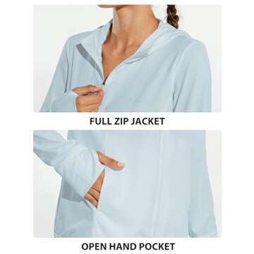 BALEAF Women's SPF UPF 50+ UV Sun Protection Shirt Zip Up Lightweight Hoodie Jackets Quick Dry Athletic Outdoor Light Blue S