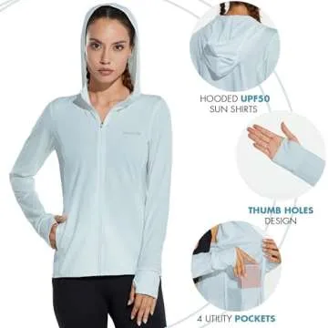 BALEAF Women's SPF UPF 50+ UV Sun Protection Shirt Zip Up Lightweight Hoodie Jackets Quick Dry Athletic Outdoor Light Blue S
