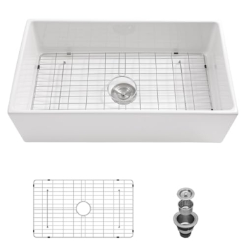 Lordear 33 White Farmhouse Sink Undermount Kitchen Sinks Fireclay Porcelain Ceramic White Single Bow...