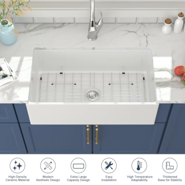 Lordear 33 White Fireclay Farmhouse Sink for Kitchens