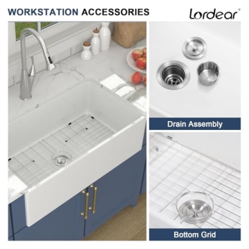 Lordear 33 White Fireclay Farmhouse Sink for Kitchens