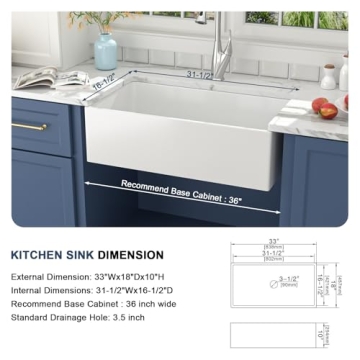 Lordear 33 White Fireclay Farmhouse Sink for Kitchens