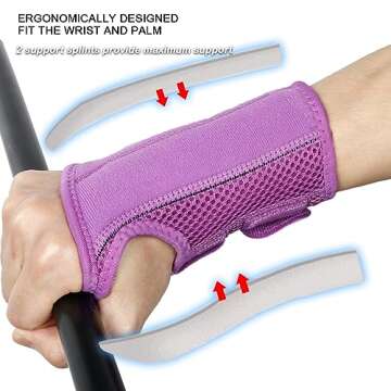 NuCamper Wrist Brace Carpal Tunnel Right Left Hand for Men Women, Night Wrist Sleep Supports Splints Arm Stabilizer with Compression Sleeve Adjustable Straps,for Tendonitis Arthritis Pain Relief (Left and Right Hand-Purple, Small/Medium (Pack of 2))