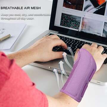 NuCamper Wrist Brace Carpal Tunnel Right Left Hand for Men Women, Night Wrist Sleep Supports Splints Arm Stabilizer with Compression Sleeve Adjustable Straps,for Tendonitis Arthritis Pain Relief (Left and Right Hand-Purple, Small/Medium (Pack of 2))