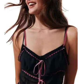 Women Y2k Cami Tank Top Sexy Spaghetti Strap Lace Camisole Fairy Sleeveless Square Neck Vest Tops(N-Cute Ruffle Mesh Black,S)