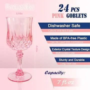Veiuwa 24 Pcs Plastic Pink Wine Glasses，Plastic Cordial Glasses，Plastic Goblets，Pink Plastic G...