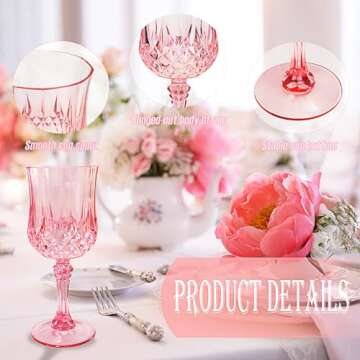 Veiuwa 24 Pcs Plastic Pink Wine Glasses，Plastic Cordial Glasses，Plastic Goblets，Pink Plastic Goblets，Plastic Wine Glasses，Can be Used for Weddings, Everyday Fun Parties and More!