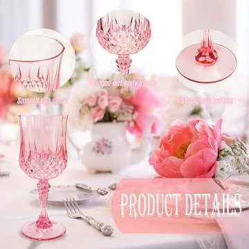 Veiuwa 24 Pcs Plastic Pink Wine Glasses，Plastic Cordial Glasses，Plastic Goblets，Pink Plastic Goblets，Plastic Wine Glasses，Can be Used for Weddings, Everyday Fun Parties and More!