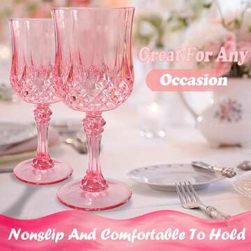 Veiuwa 24 Pcs Plastic Pink Wine Glasses，Plastic Cordial Glasses，Plastic Goblets，Pink Plastic Goblets，Plastic Wine Glasses，Can be Used for Weddings, Everyday Fun Parties and More!