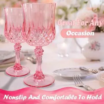 Veiuwa 24 Pcs Plastic Pink Wine Glasses，Plastic Cordial Glasses，Plastic Goblets，Pink Plastic Goblets，Plastic Wine Glasses，Can be Used for Weddings, Everyday Fun Parties and More!