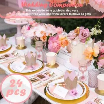 Veiuwa 24 Pcs Plastic Pink Wine Glasses，Plastic Cordial Glasses，Plastic Goblets，Pink Plastic Goblets，Plastic Wine Glasses，Can be Used for Weddings, Everyday Fun Parties and More!