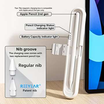 Portable 800mAh Fast Charging Case with 2 Pcs Replacement Pencil Tips fits for Apple Pencil 2nd Generation, Lightweight Travel-Friendly Charger and Storage Case for Ipad Pencil 2,Gray