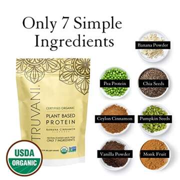Truvani Vegan Pea Protein Powder | Banana Cinnamon | 20g Organic Plant Based Protein | 20 Servings | Keto | Gluten & Dairy Free | Low Carb | No Added Sugar