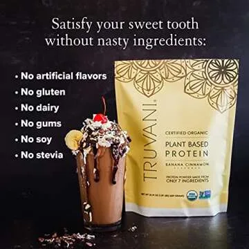 Truvani Vegan Pea Protein Powder | Banana Cinnamon | 20g Organic Plant Based Protein | 20 Servings | Keto | Gluten & Dairy Free | Low Carb | No Added Sugar