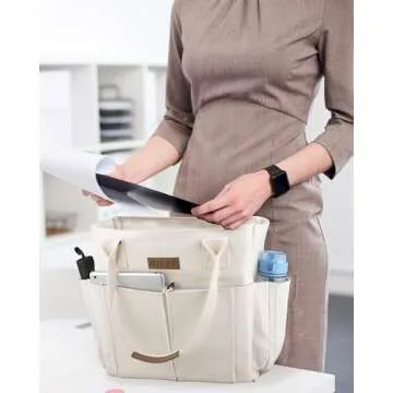 Nicav Canvas Tote Bags for Women, Large Utility Tote Bags with Pockets Zip Top for Teachers Nurses W...