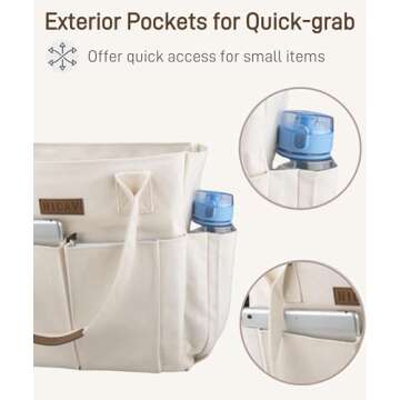 Nicav Canvas Tote Bags for Women, Large Utility Tote Bags with Pockets Zip Top for Teachers Nurses Work