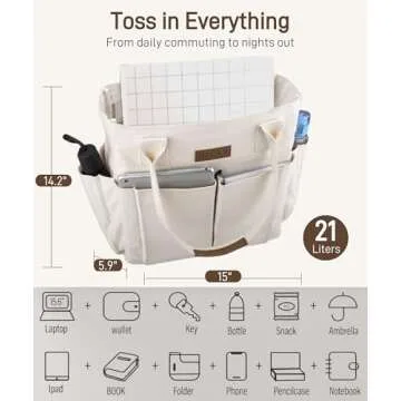 Nicav Canvas Tote Bags for Women, Large Utility Tote Bags with Pockets Zip Top for Teachers Nurses Work