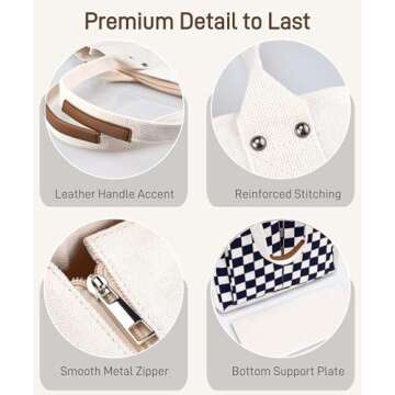 Nicav Canvas Tote Bags for Women, Large Utility Tote Bags with Pockets Zip Top for Teachers Nurses Work