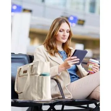 Nicav Canvas Tote Bags for Women, Large Utility Tote Bags with Pockets Zip Top for Teachers Nurses Work