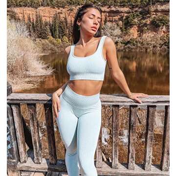 OLCHEE Women's 2 Piece Tracksuit Workout Outfits - Seamless High Waist Leggings and Stretch Sports B...