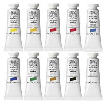 Winsor & Newton Designers' Gouache Introductory 10-Tube Paint Set, 14ml,Blue,green,ivory,white