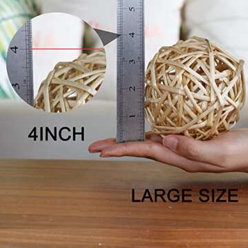 Qingbei Rina 4 Inch Wood Decorative Balls for Bowls, Extra Large Wicker Rattan Balls Decorative Orbs...