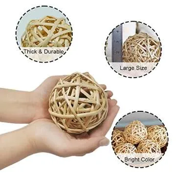 Qingbei Rina 4 Inch Wood Decorative Balls for Bowls, Extra Large Wicker Rattan Balls Decorative Orbs Vase Fillers for Centerpieces, Natural Home Wedding Decor(4 PCS)