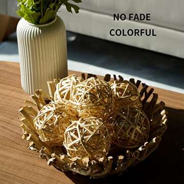 Qingbei Rina 4 Inch Wood Decorative Balls for Bowls, Extra Large Wicker Rattan Balls Decorative Orbs Vase Fillers for Centerpieces, Natural Home Wedding Decor(4 PCS)