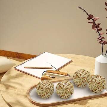 Qingbei Rina 4 Inch Wood Decorative Balls for Bowls, Extra Large Wicker Rattan Balls Decorative Orbs Vase Fillers for Centerpieces, Natural Home Wedding Decor(4 PCS)